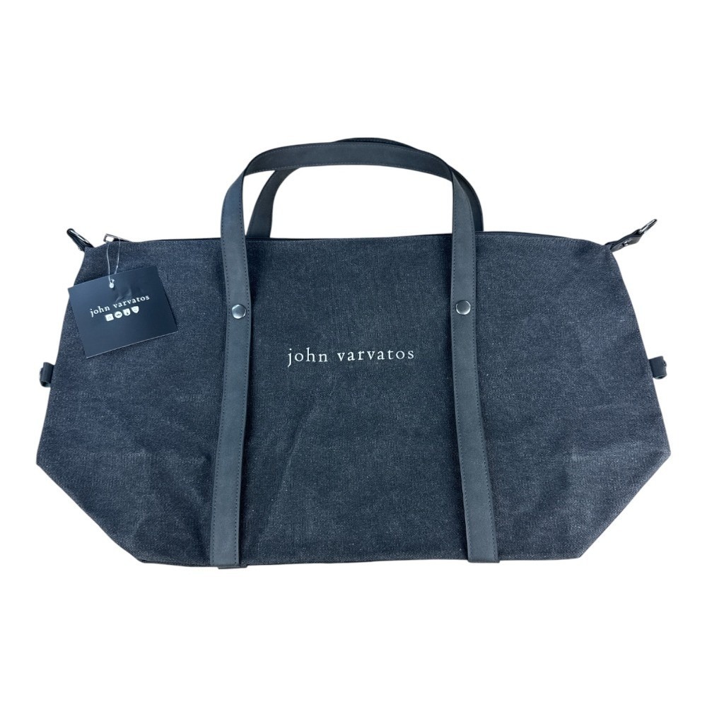John Varvatos Mens Charcoal Grey Canvas Weekender Travel Bag with Strap NEW